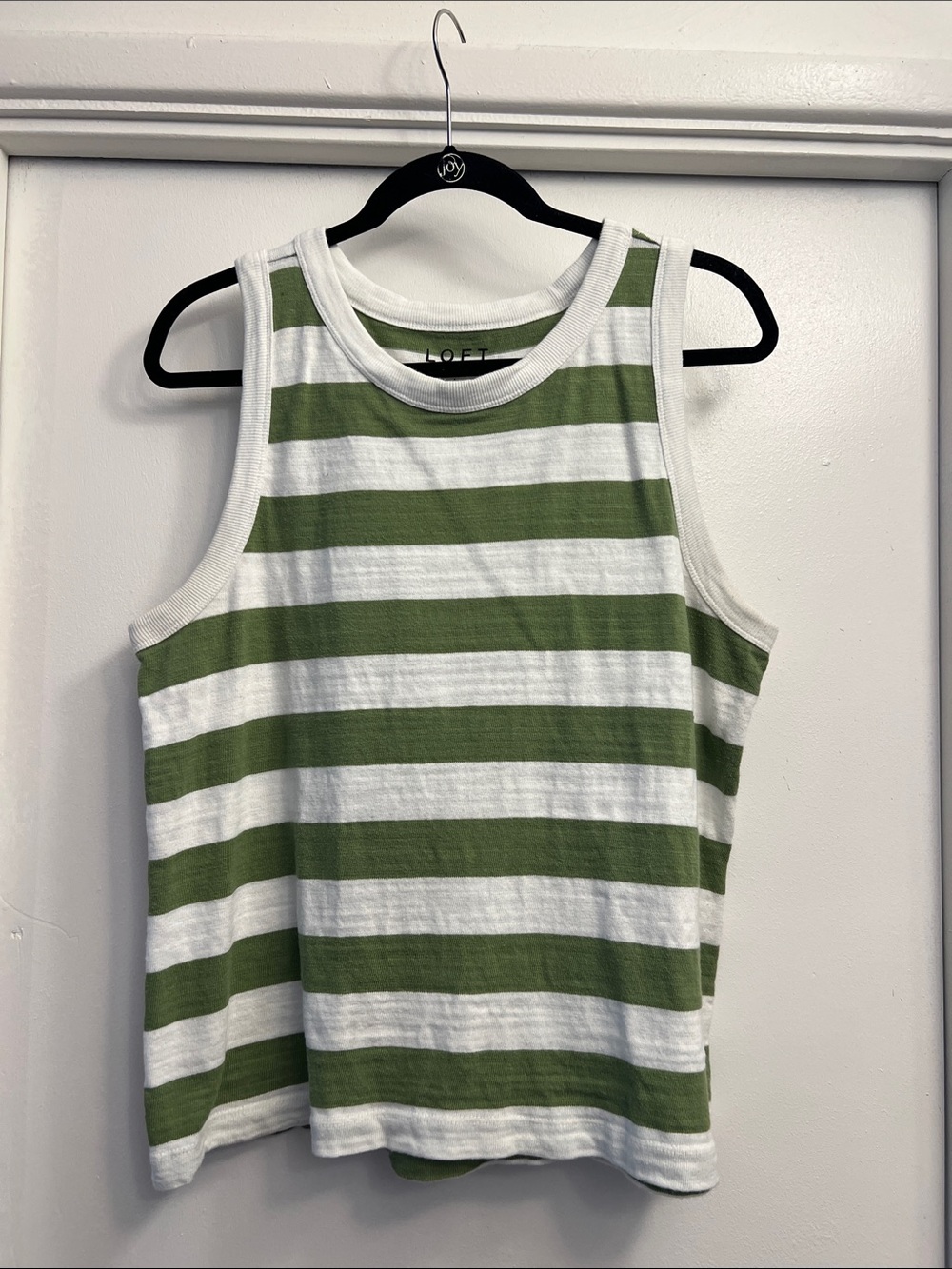 LOFT 100% Cotton Olive Green and White Striped Sleeveless Tank Size Large